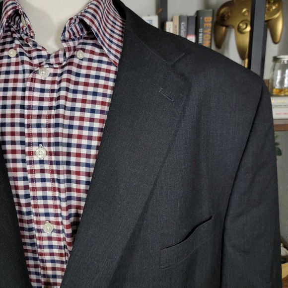 Joseph Feiss Men's Sport Coat Blazer Two Button Charcoal Black Twill Wool 58L - Picture 3 of 16